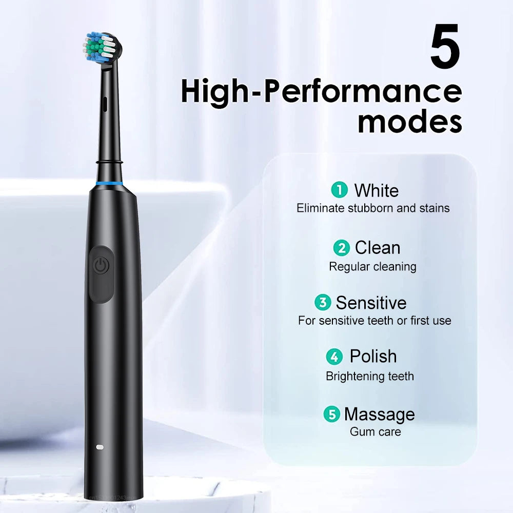 Rechargeable Rotating Electric Toothbrush – 8 Heads + Travel Case
