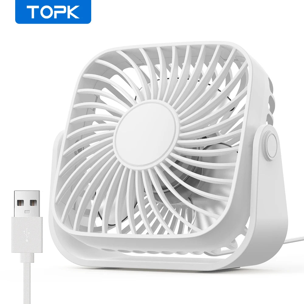 TOPK Mini USB Desk Fan β 4" Quiet 3-Speed with 360Β° Rotation