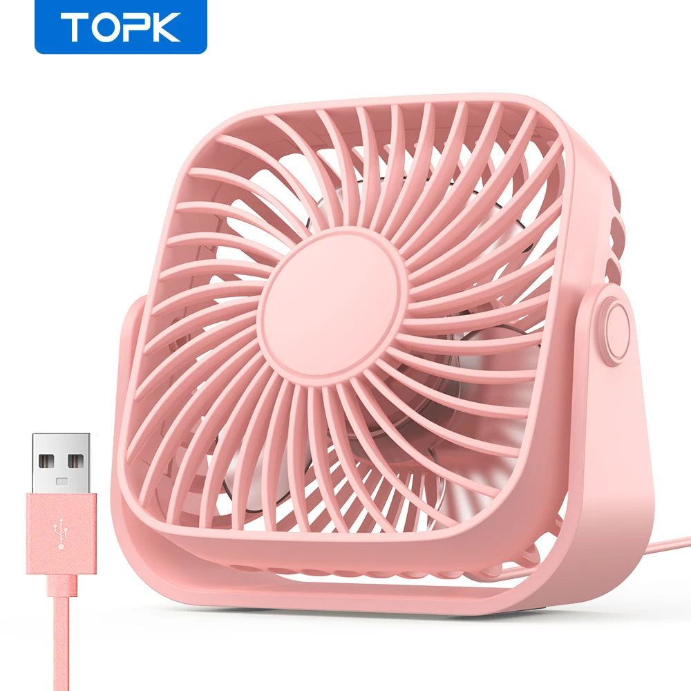 TOPK Mini USB Desk Fan β 4" Quiet 3-Speed with 360Β° Rotation
