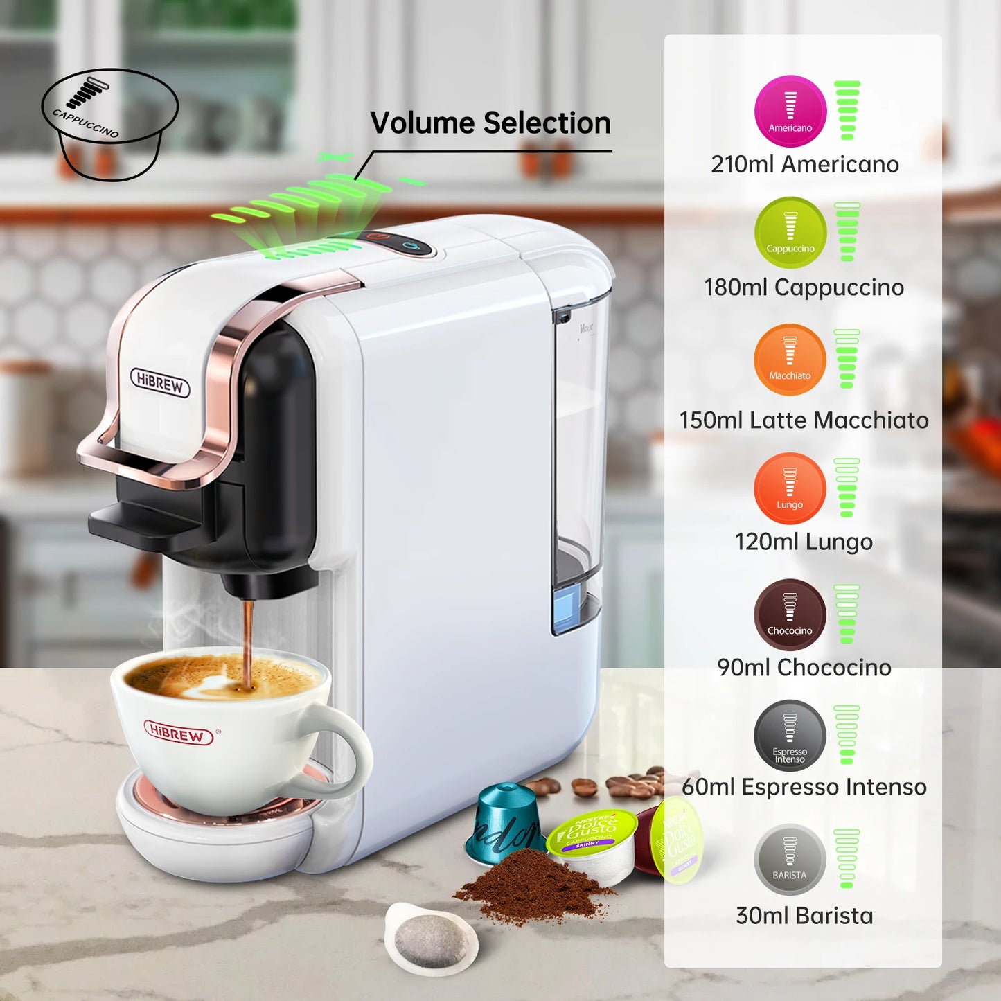HiBREW 5-in-1 Capsule Coffee Machine – 20 Bar Pressure, Hot & Cold Brew