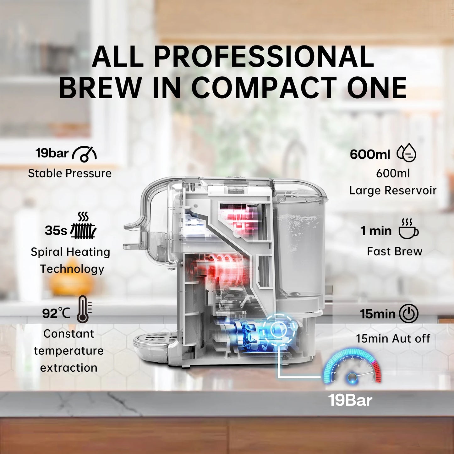 HiBREW 5-in-1 Capsule Coffee Machine – 20 Bar Pressure, Hot & Cold Brew