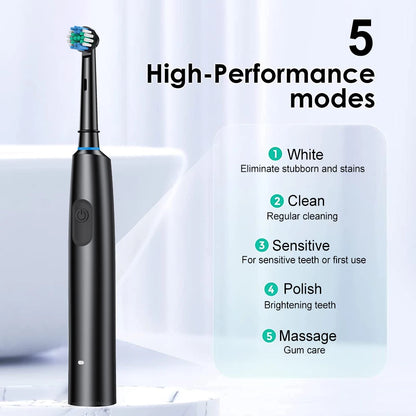 Rechargeable Rotating Electric Toothbrush – 8 Heads + Travel Case