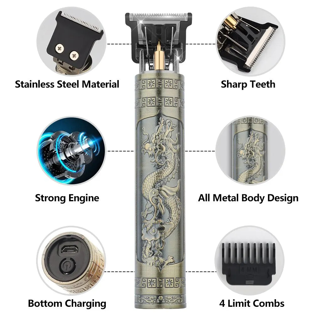 Vintage T9 Hair Clipper – Rechargeable Dragon Buddha Trimmer