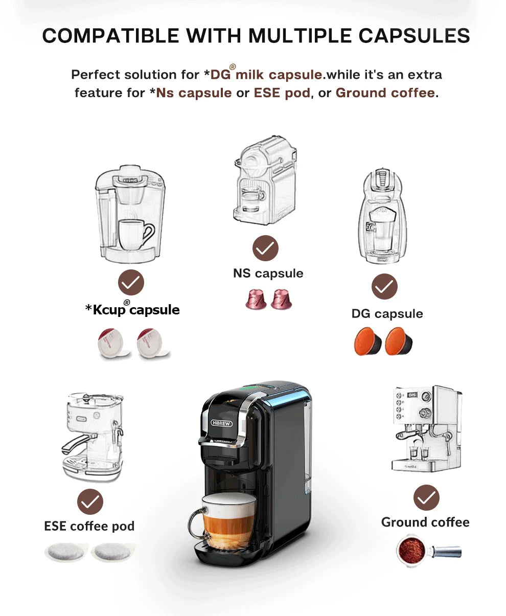 HiBREW 5-in-1 Capsule Coffee Machine – 20 Bar Pressure, Hot & Cold Brew