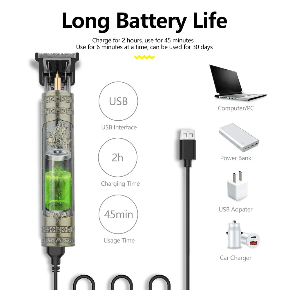 Vintage T9 Hair Clipper – Rechargeable Dragon Buddha Trimmer