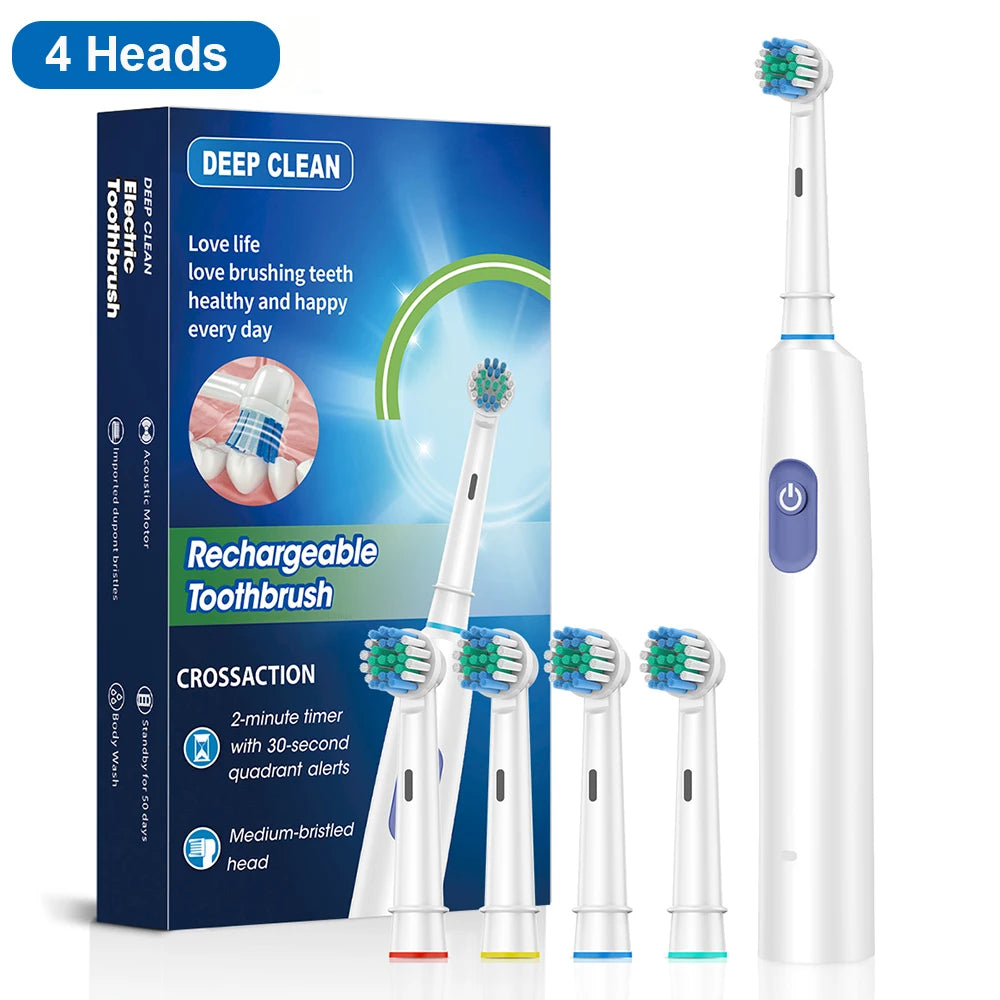 Rechargeable Rotating Electric Toothbrush – 8 Heads + Travel Case