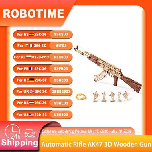 Robotime AK-47 Wooden 3D Puzzle Gun – DIY Mechanical Rifle Model