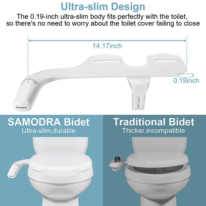SAMODRA Ultra-Slim Bidet Attachment – Dual Nozzle, Non-Electric